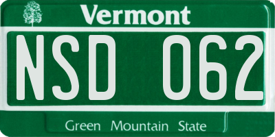 VT license plate NSD062