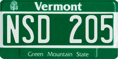 VT license plate NSD205