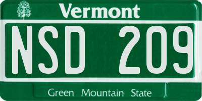 VT license plate NSD209