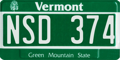 VT license plate NSD374