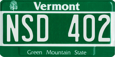 VT license plate NSD402