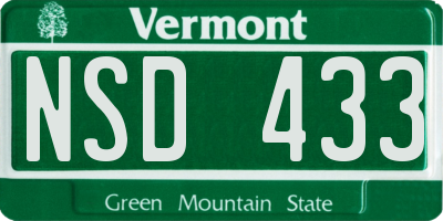 VT license plate NSD433