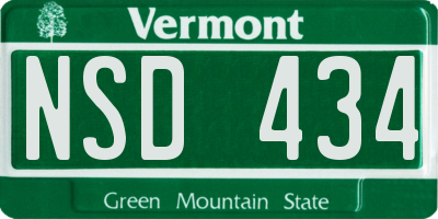 VT license plate NSD434