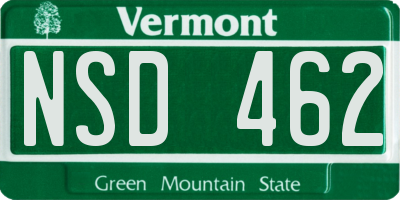 VT license plate NSD462
