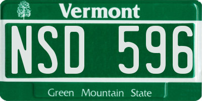 VT license plate NSD596