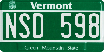 VT license plate NSD598
