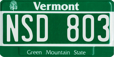 VT license plate NSD803