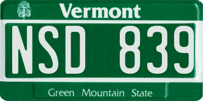 VT license plate NSD839