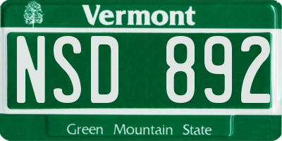 VT license plate NSD892
