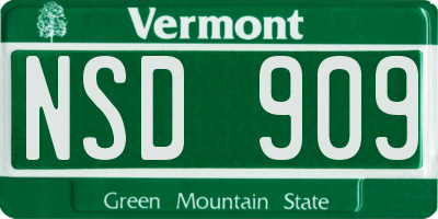 VT license plate NSD909