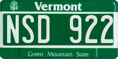 VT license plate NSD922