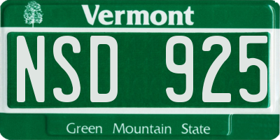 VT license plate NSD925