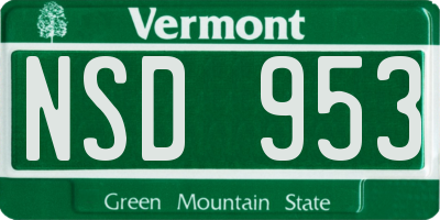VT license plate NSD953