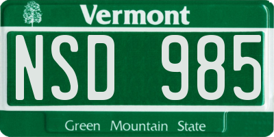 VT license plate NSD985