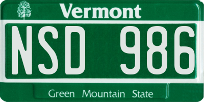 VT license plate NSD986