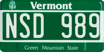 VT license plate NSD989