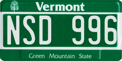 VT license plate NSD996