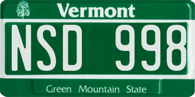 VT license plate NSD998