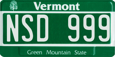 VT license plate NSD999