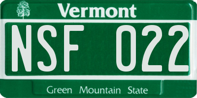 VT license plate NSF022