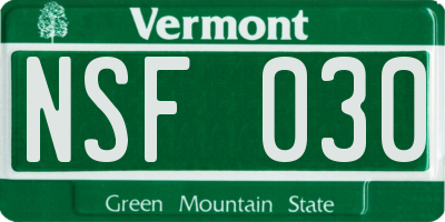 VT license plate NSF030