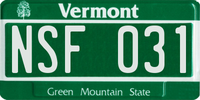 VT license plate NSF031
