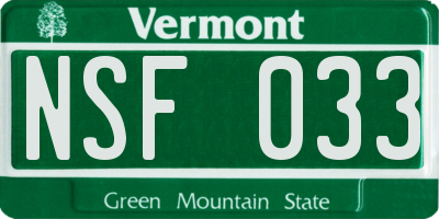 VT license plate NSF033
