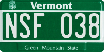 VT license plate NSF038