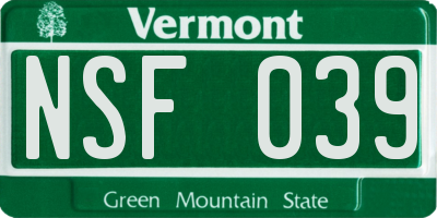 VT license plate NSF039