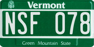 VT license plate NSF078