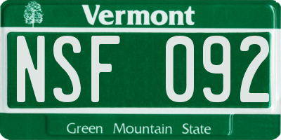 VT license plate NSF092