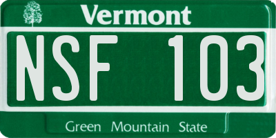 VT license plate NSF103