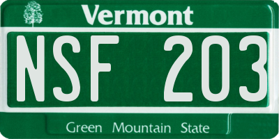 VT license plate NSF203