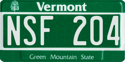 VT license plate NSF204