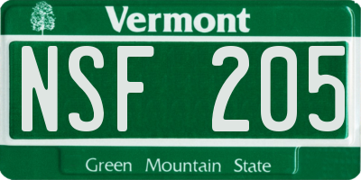 VT license plate NSF205