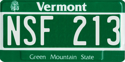 VT license plate NSF213
