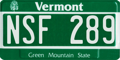 VT license plate NSF289