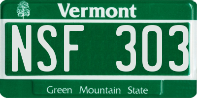 VT license plate NSF303