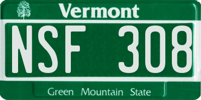 VT license plate NSF308