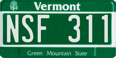 VT license plate NSF311
