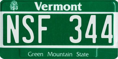 VT license plate NSF344