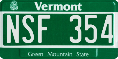 VT license plate NSF354