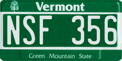 VT license plate NSF356