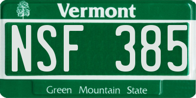 VT license plate NSF385