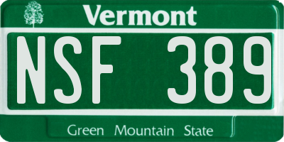 VT license plate NSF389