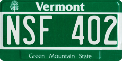 VT license plate NSF402