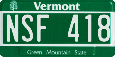 VT license plate NSF418