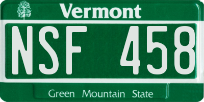 VT license plate NSF458