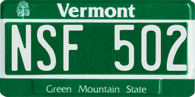 VT license plate NSF502