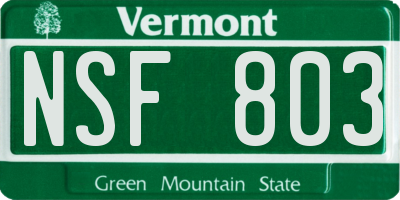 VT license plate NSF803